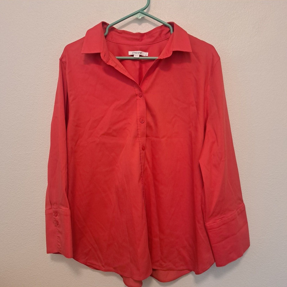 Chico's Coral Pink Long Sleeve Button Down Shirt Size 3 US 16 Cotton Blend